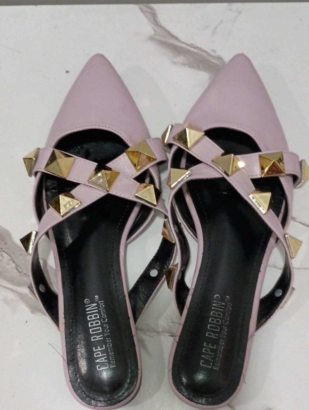 Cape Robbin Pale Lilac Pointed-Toe Flats with Gold Studs